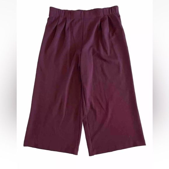 J Jill Pleated Front Wide Leg Crop Pants M P Burgundy Comfort Stretch Ponte Knit - Picture 1 of 7